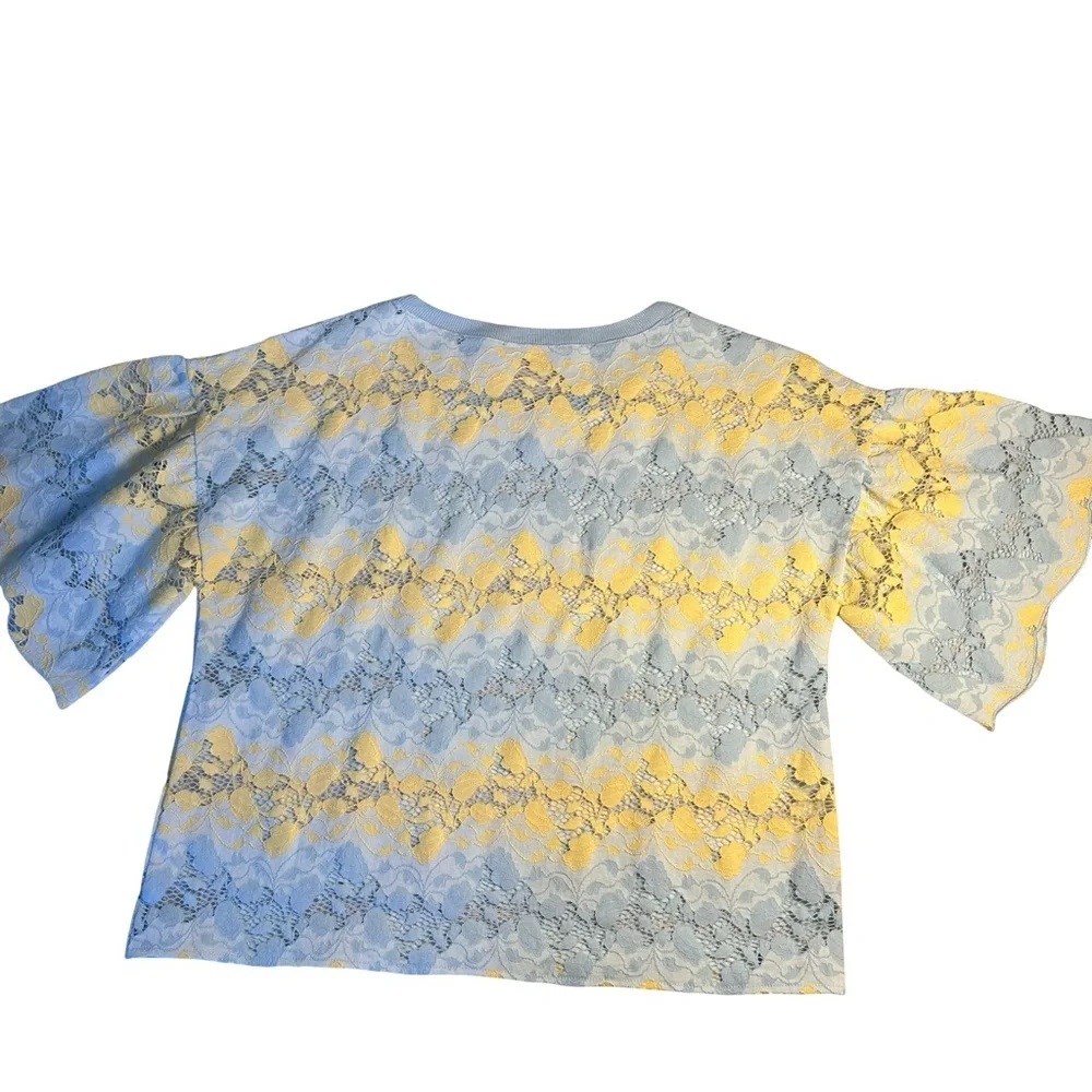 Zara blue and yellow striped lace top - Picture 8 of 9